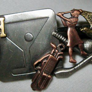 "K & T LADIES GOLF THEMED HAIR BARRETTE, SIGNED, NEW, NEVER WORN"